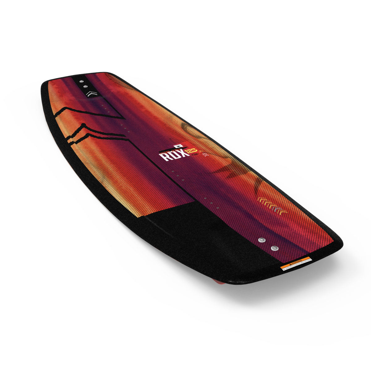 A wakeboard by Liquid Force, named RDX FS, features a red and gold abstract design with RDX prominently displayed.