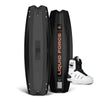 Remedy AERO w/ AERO 6X—black wakeboards with white bindings, perfect for the boat.